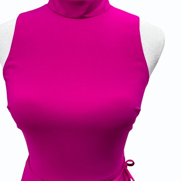 Amanda Uprichard Reed Romper Mock-Neck Wrap-Style Womens XS Fuchsia Pink - Picture 2 of 12